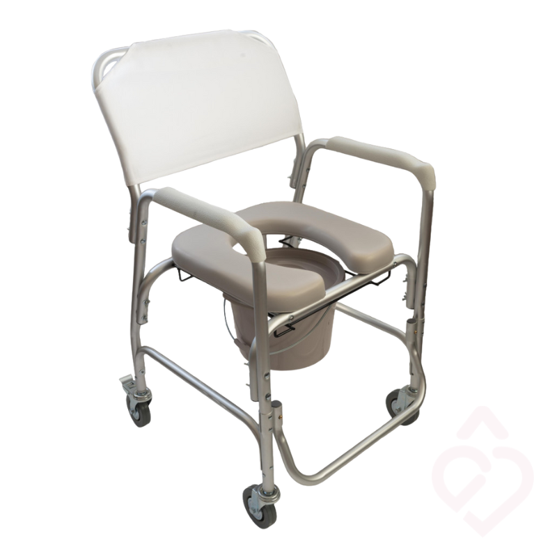 Cadeira Banho e Sanitária com Rodas – Almofadada e Ajustável