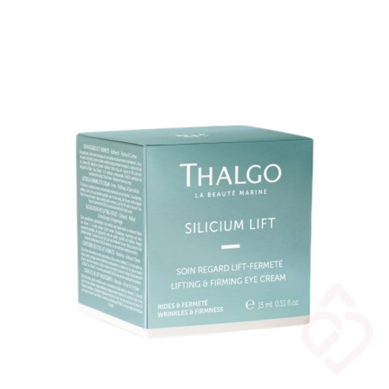 Embalagem do creme tensor e refirmante para o contorno dos olhos Thalgo Silicium Lift para reduzir rugas e reafirmar a pele