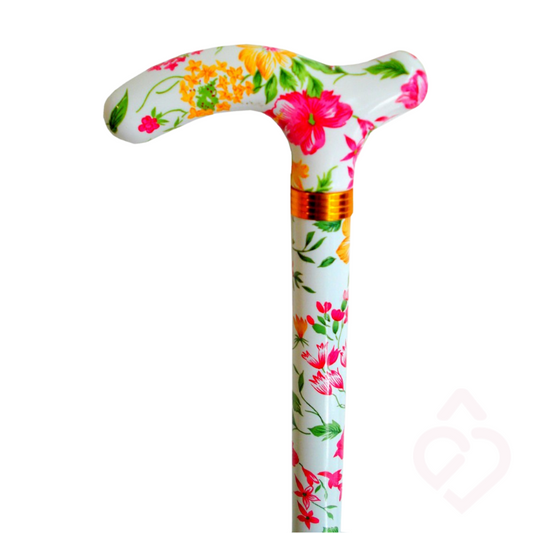 Bengala Alumínio Branca com Flores – Estabilidade e Estilo