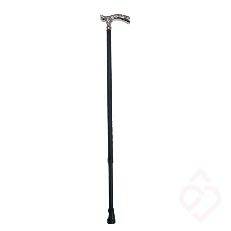 Bengala Alumínio Preta – Elegante Punho Trabalhado Prateado