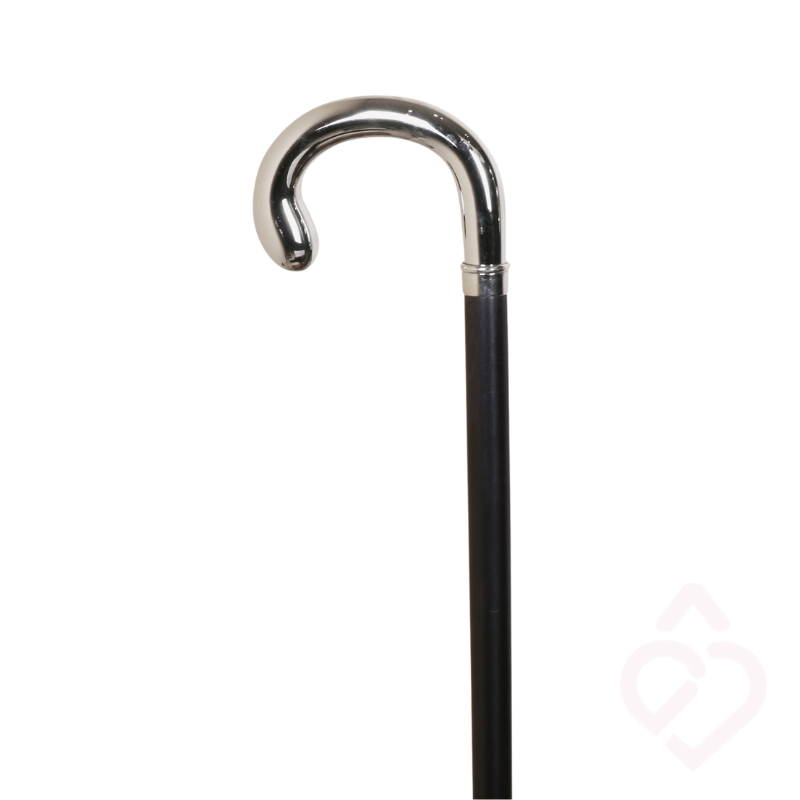 Bengala de Faia com Punho Curvo Prateado – Elegância e Apoio