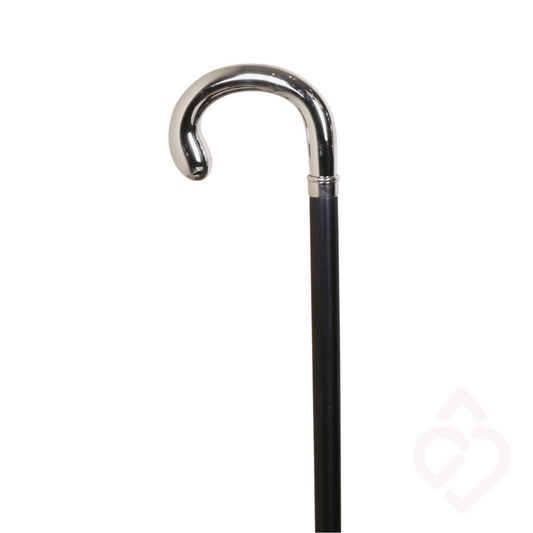 Bengala de Faia com Punho Curvo Prateado – Elegância e Apoio