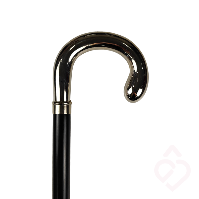 Bengala de Faia com Punho Curvo Prateado – Elegância e Apoio