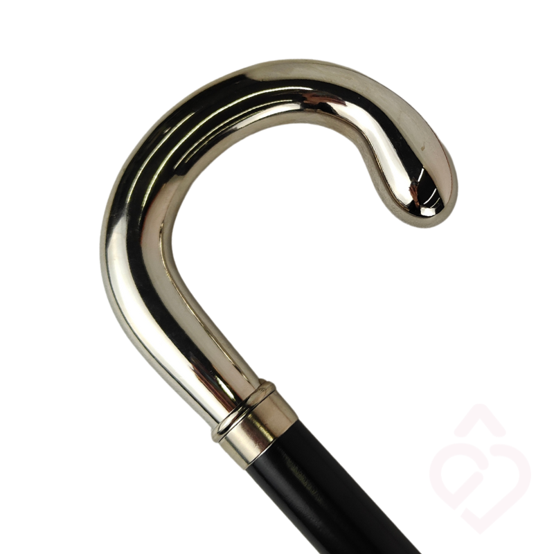 Bengala de Faia com Punho Curvo Prateado – Elegância e Apoio