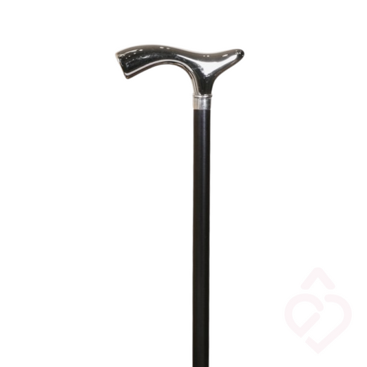 Bengala Faia Preta com Punho Plano Prateado – Conforto