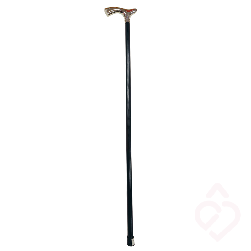 Bengala Faia Preta com Punho Plano Prateado – Conforto