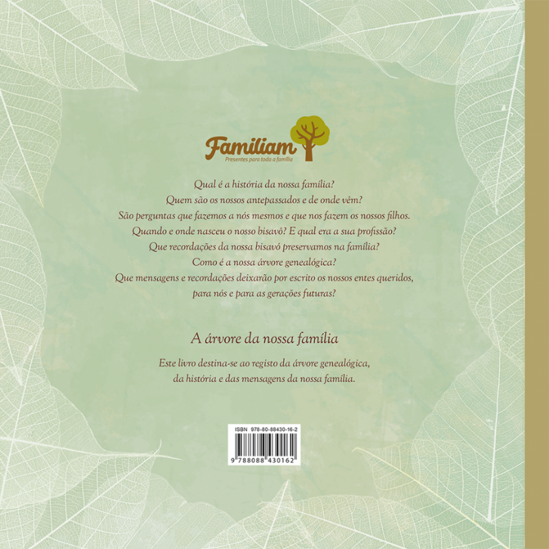 Livro A Árvore da Nossa Família para registar a árvore genealógica e a história familiar.