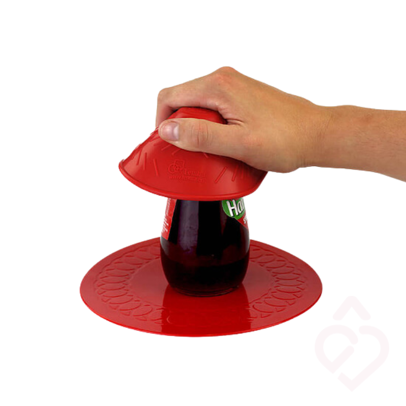 Abre-frascos antiderrapante vermelho, facilita a abertura de tampas com menos esforço