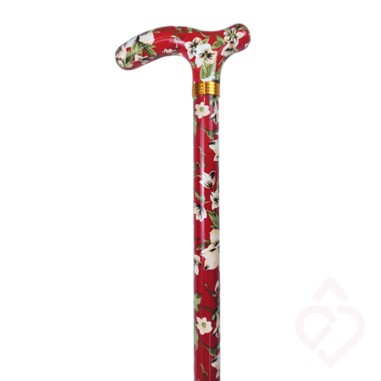 Bengala em Alumínio Vermelha com Flores – Estabilidade e Estilo