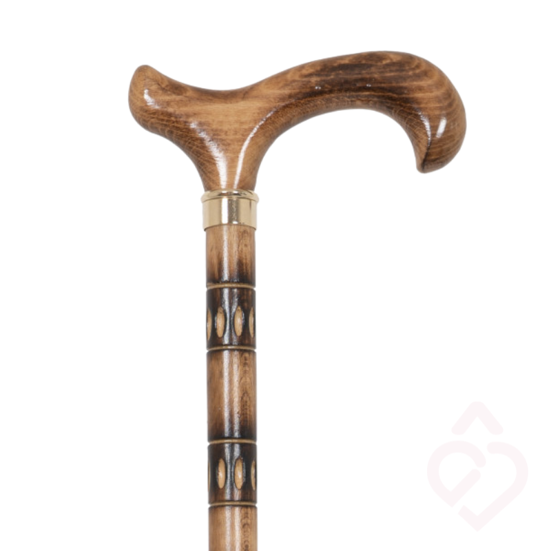 Bengala em faia clara trabalhada com punho ergonómico para utilização confortável