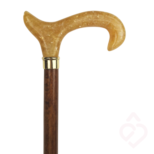 Bengala em Faia com Punho Acrílico Dourado – Elegância e Distinção