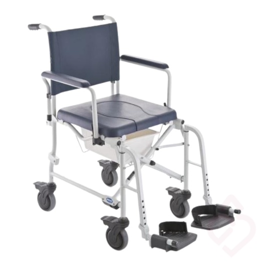 Cadeira de banho e sanitária Invacare Lima H263, com quatro rodízios, indicada para utilização no duche ou sobre a sanita. Possui apoios de braços rebatíveis, assento recortado para facilitar a higiene íntima, apoio de pés e cinto pélvico. É dobrável, facilitando a arrumação e o transporte.