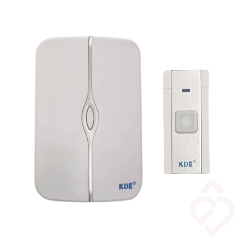 Campainha sem fios, composta por recetor e botão. Permite sinalizar a presença de visitantes sem necessidade de instalação com cabos, oferecendo uma solução prática e cómoda para utilização em casa.