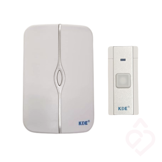Campainha sem fios, composta por recetor e botão. Permite sinalizar a presença de visitantes sem necessidade de instalação com cabos, oferecendo uma solução prática e cómoda para utilização em casa.