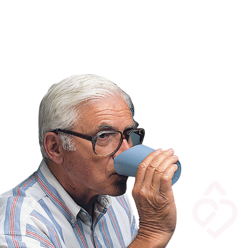 Copo Nosey azul com recorte para beber sem inclinar a cabeça