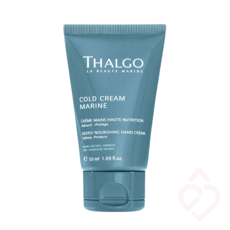 Creme de mãos nutritivo Thalgo Cold Cream Marine Deeply Nourishing Hand Cream, indicado para mãos secas e fragilizadas. Ajuda a nutrir, suavizar e proteger a pele, proporcionando maior conforto e hidratação. Embalagem de 50 ml.