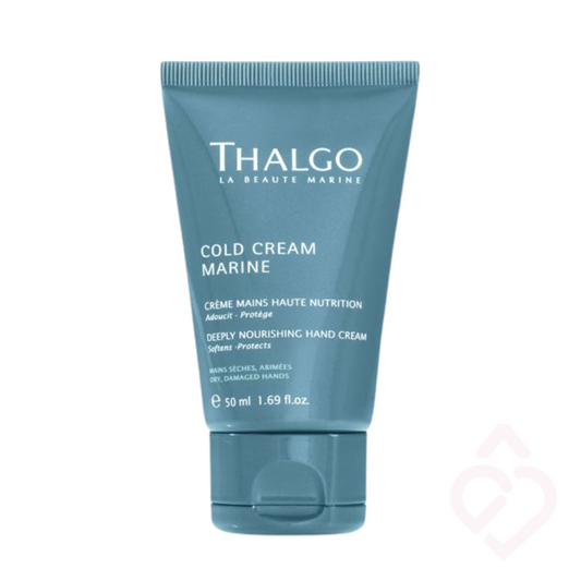 Creme de mãos nutritivo Thalgo Cold Cream Marine Deeply Nourishing Hand Cream, indicado para mãos secas e fragilizadas. Ajuda a nutrir, suavizar e proteger a pele, proporcionando maior conforto e hidratação. Embalagem de 50 ml.
