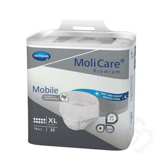Cueca absorvente MoliCare Mobile Premium, tamanho XL, para proteção confortável e discreta em casos de incontinência.