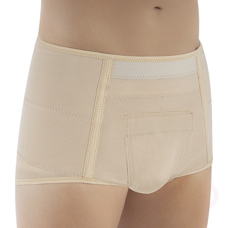 Cueca para hérnia inguinal de homem Orliman, tecido elástico e zona de suporte reforçada. Concebida para proporcionar contenção e apoio à região inguinal, ajudando a reduzir o desconforto e a oferecer maior segurança e conforto nas atividades diárias.