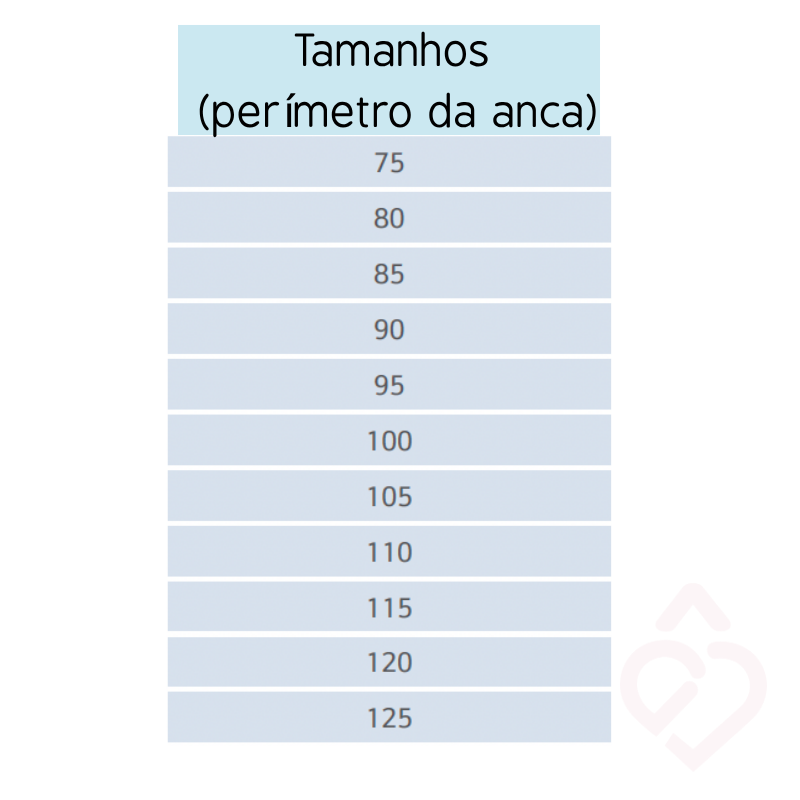 Tabela de tamanhos da cueca para hérnia inguinal para homem da orliman