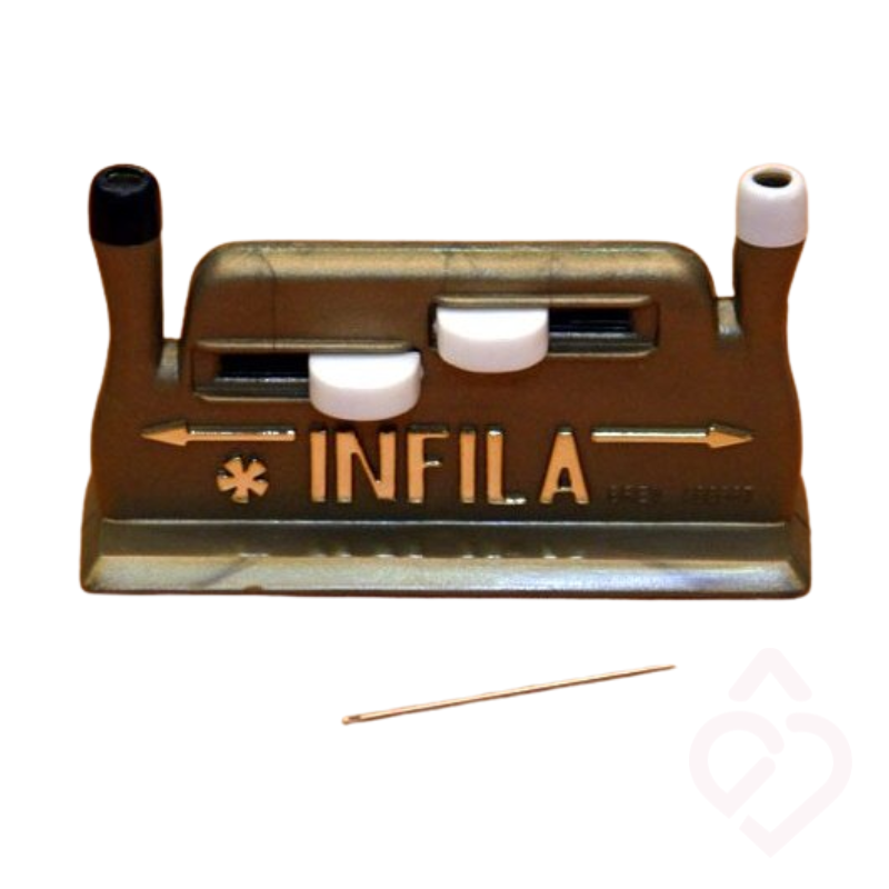 Enfia-agulhas Infila dourado, auxiliar prático para passar a linha pelo orifício da agulha com maior facilidade, ideal para pessoas com menor destreza manual ou dificuldade de visão.