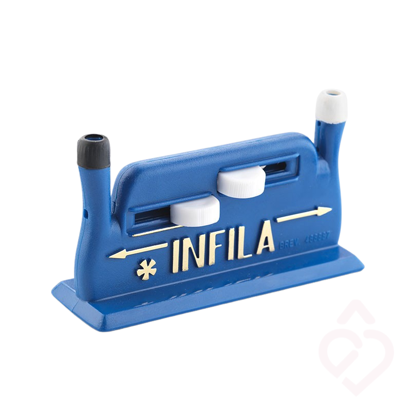 Enfia-agulhas Infila azul, auxiliar prático para passar a linha pelo orifício da agulha com maior facilidade, ideal para pessoas com menor destreza manual ou dificuldade de visão.
