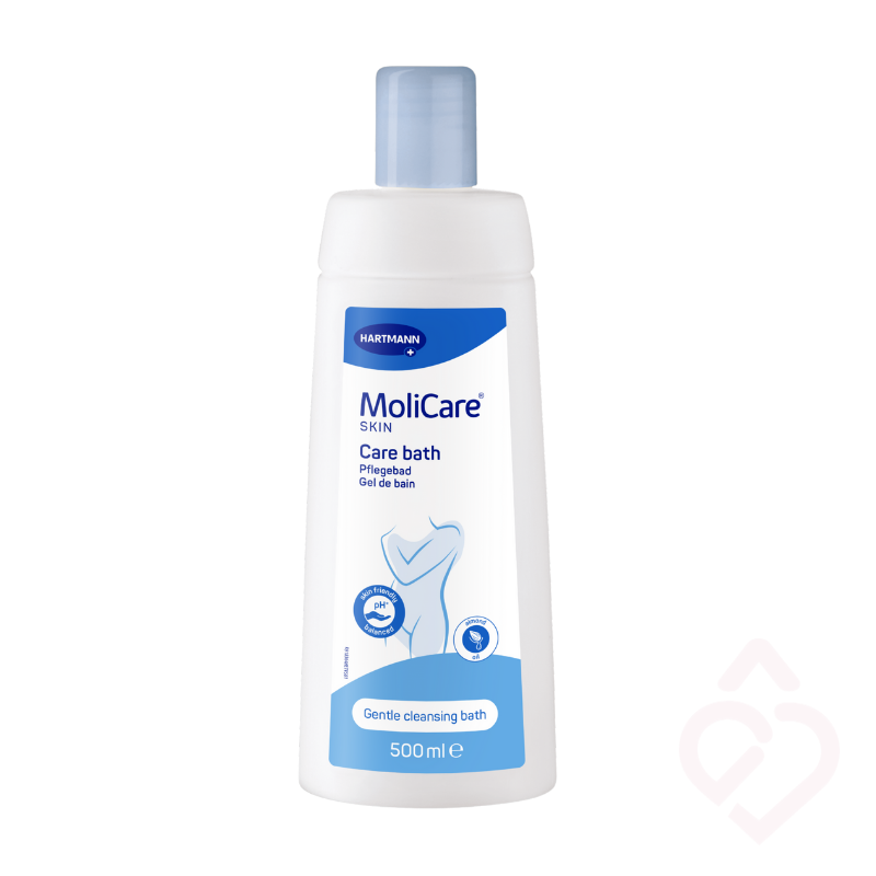 Embalagem de 500 ml de gel de banho MoliCare Skin Care Bath, indicado para a higiene diária suave e o cuidado da pele sensível.