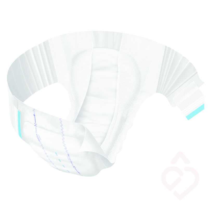Fralda MoliCare Premium Elastic com formato anatómico e laterais elásticas ajustáveis, concebida para proporcionar um ajuste confortável e seguro, elevada absorção e proteção eficaz contra fugas.
