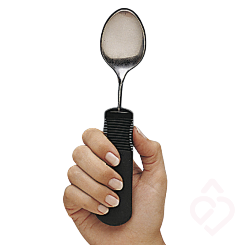 Colher adaptado com cabo engrossado e antiderrapante, concebido para facilitar a preensão durante as refeições. Indicado para pessoas com mobilidade ou força reduzida nas mãos, promovendo maior conforto e autonomia ao comer.