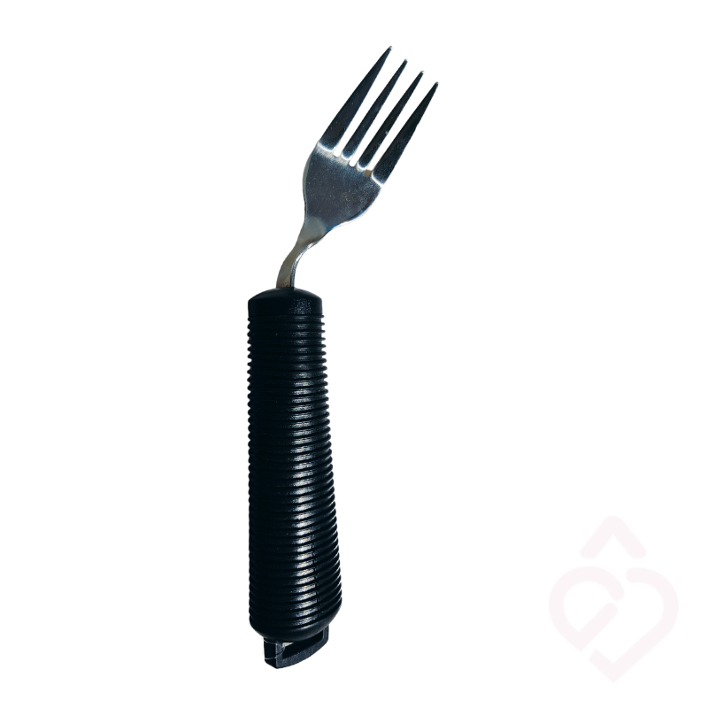 Garfo ergonómico com cabo largo antiderrapante para facilitar o uso durante a alimentação