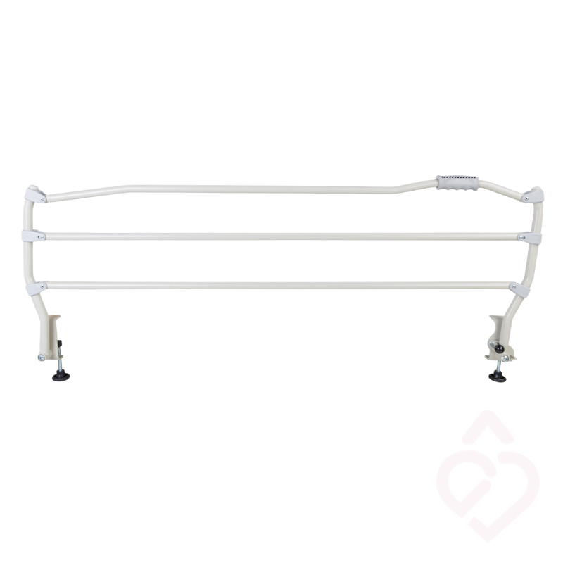 Grade de cama branca com três barras horizontais, ideal para camas articuladas ou hospitalares.