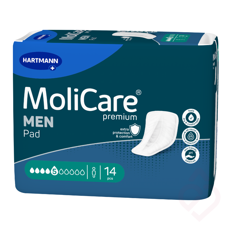 Embalagem dos pensos masculinos MoliCare Men para incontinência moderada