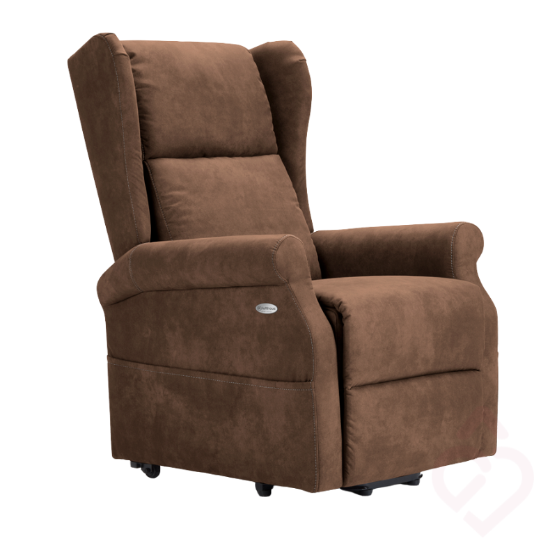 Poltrona relax elétrica castanho com massagem e aquecimento, concebida para proporcionar máximo conforto e relaxamento, com assento acolchoado, encosto alto e apoio envolvente.