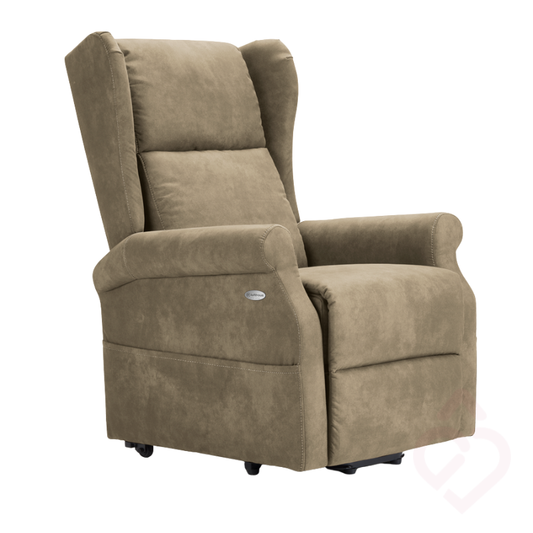 Poltrona relax elétrica bege com massagem e aquecimento, concebida para proporcionar máximo conforto e relaxamento, com assento acolchoado, encosto alto e apoio envolvente.