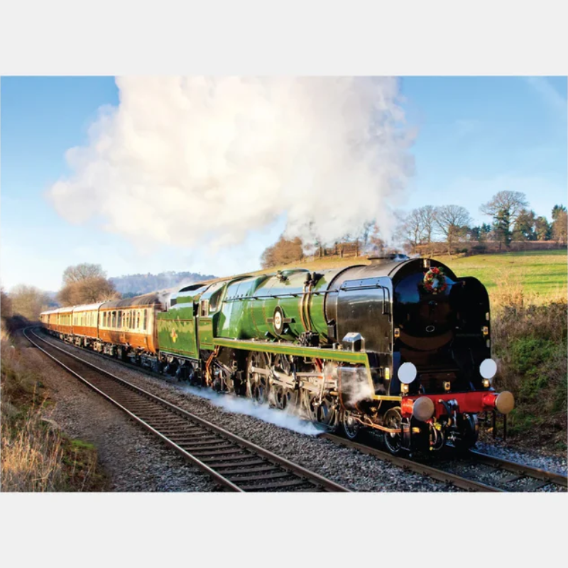Imagem do puzzle Relish Orient Express de 13 peças, com uma locomotiva clássica em movimento. Desenvolvido para estimular a memória, a atenção e outras capacidades cognitivas, ajudando a manter o cérebro ativo. É também indicado para pessoas com Alzheimer ou outras formas de demência.