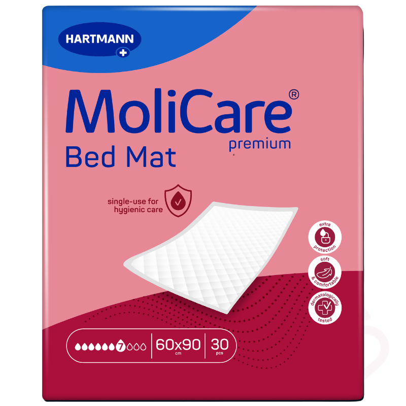 Vista frontal da embalagem MoliCare Bed Mat Premium 60 x 90 cm