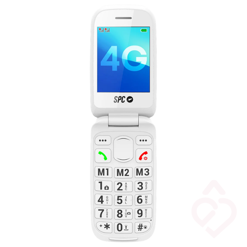 Telemóvel sénior SPC Harmony 2 branco aberto com teclado e ecrã visíveis
