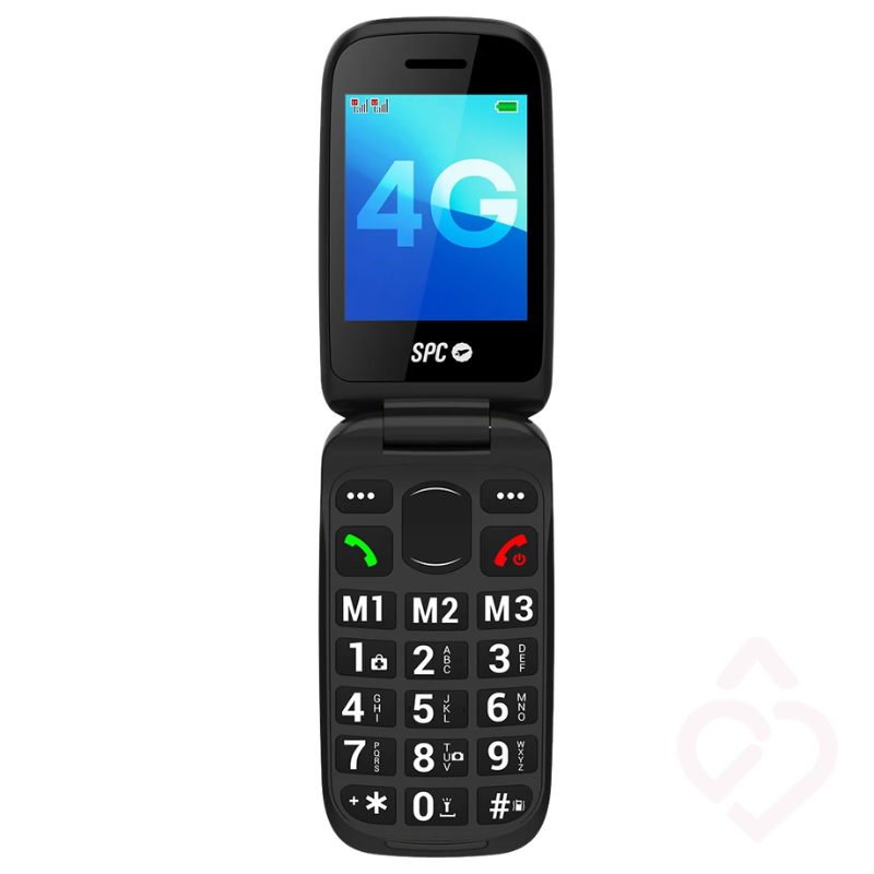 Telemóvel sénior SPC Harmony 2 preto aberto com teclado e ecrã visíveis