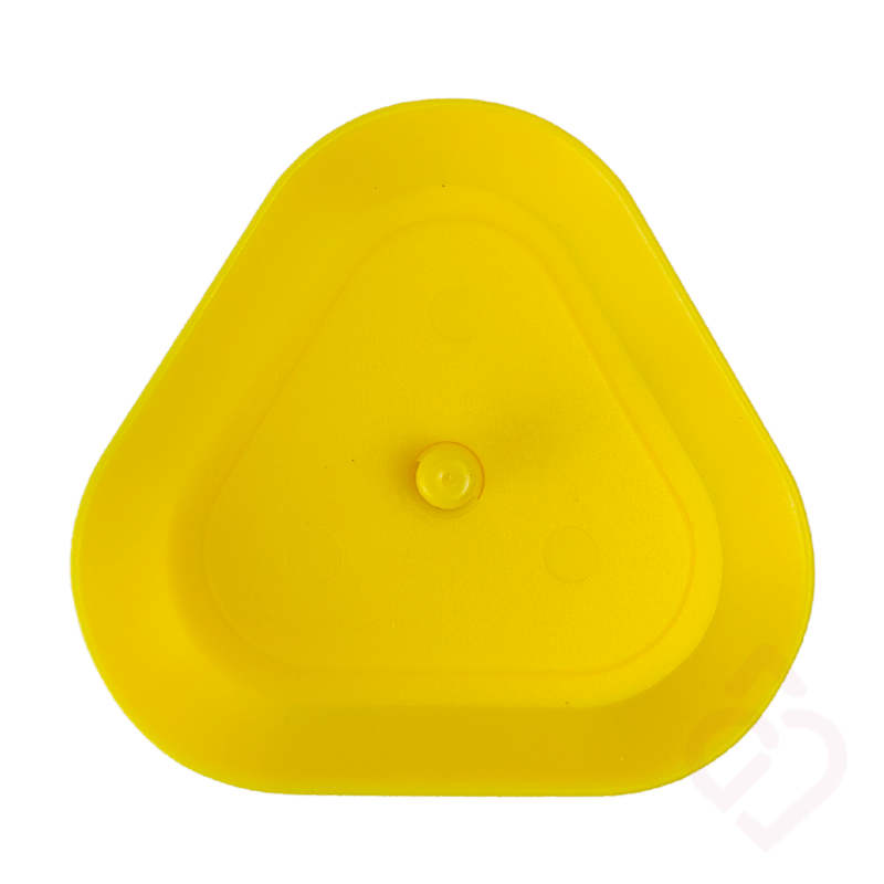 Suporte triangular amarelo para cartas de jogar, apresentado individualmente.