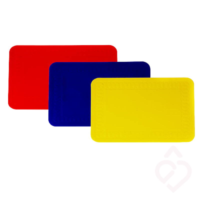 Conjunto de tapetes antiderrapantes retangulares em vermelho, azul e amarelo, para ajudar a manter objetos estáveis sobre diferentes superfícies
