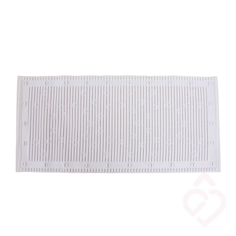 Tapete antiderrapante branco para banheira, com superfície texturada que aumenta a aderência dos pés. Ajuda a reduzir o risco de escorregões e quedas, proporcionando maior segurança durante o banho.