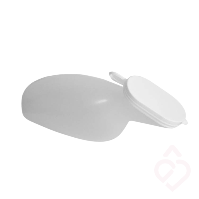 Urinol feminino portátil com tampa, concebido para facilitar a micção de forma cómoda e prática, especialmente indicado para mulheres com mobilidade reduzida ou dificuldade em deslocar-se à casa de banho.