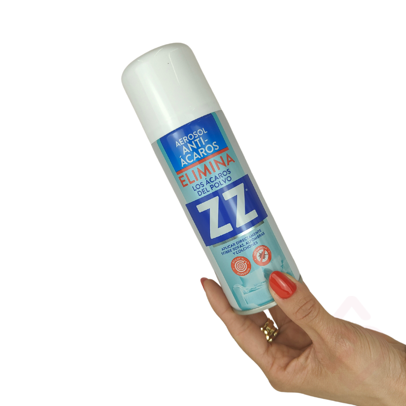 ZZ Spray antiácaros para eliminar ácaros do pó em sofás, colchões e alcatifas.