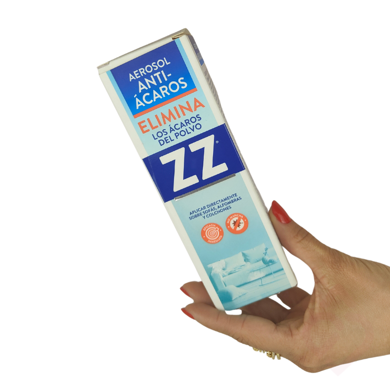 ZZ Spray antiácaros para eliminar ácaros do pó em sofás, colchões e alcatifas.
