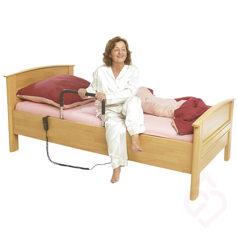 Utilização da barra de apoio para cama para ajudar a sentar-se e levantar-se da cama com maior segurança, estabilidade e autonomia
