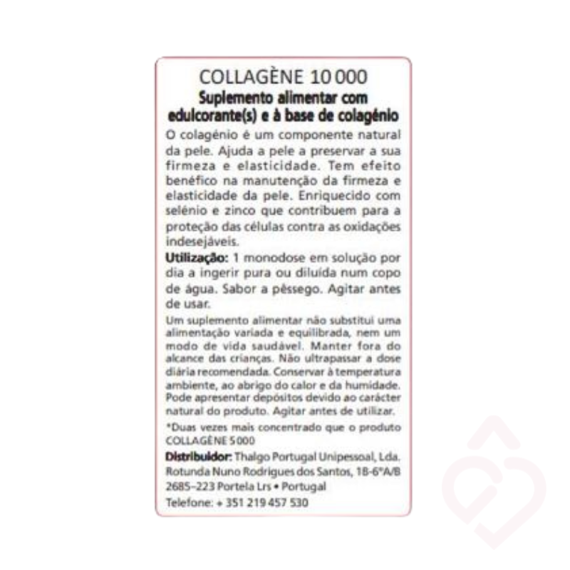 Composição do suplemento alimentar Collagene 10000 Thalgo