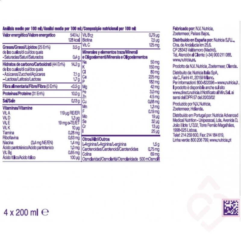 Tabela nutricional do suplemento hiperproteico Cubitan baunilha
