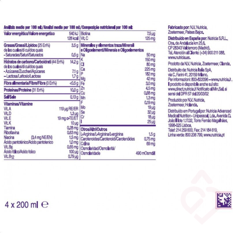 Tabela nutricional do suplemento hiperproteico Cubitan chocolate
