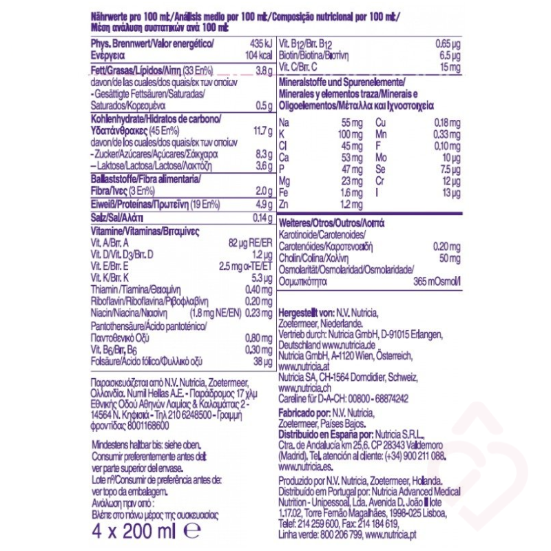 Tabela nutricional do suplemento Diasip baunilha