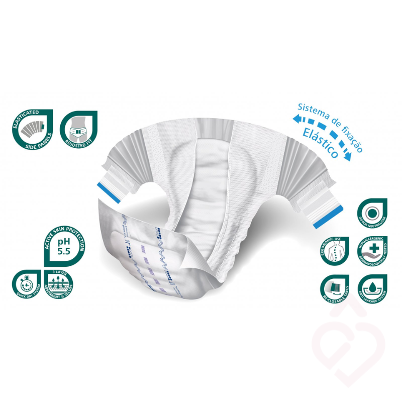 Fralda para incontinência com barreiras anti fugas e elevada absorção para adultos
